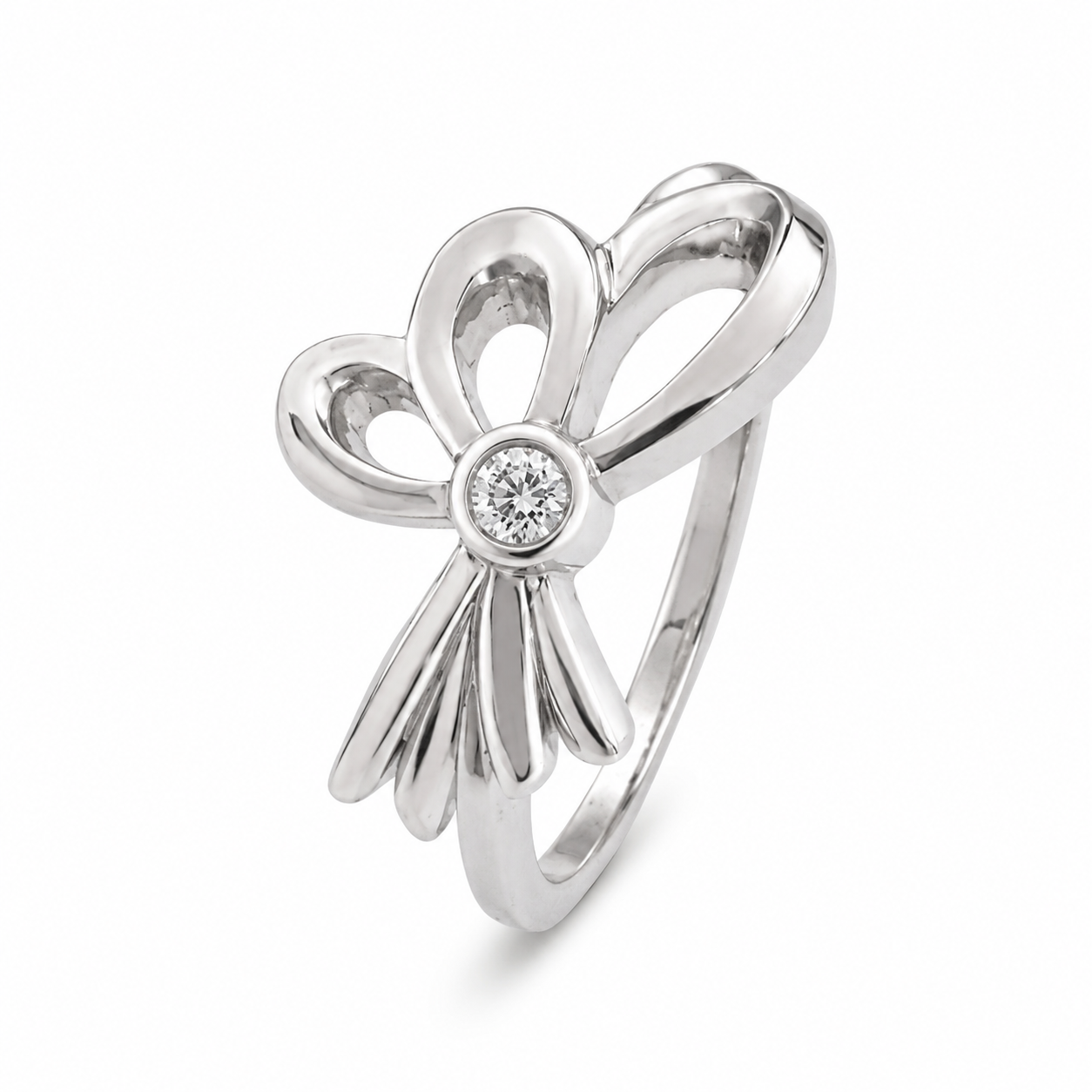 14K White Gold Diamond Ribbon Bow Ring