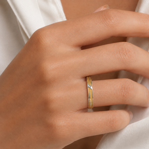 10K Yellow Gold Two-Tone Textured Diamond Band Ring