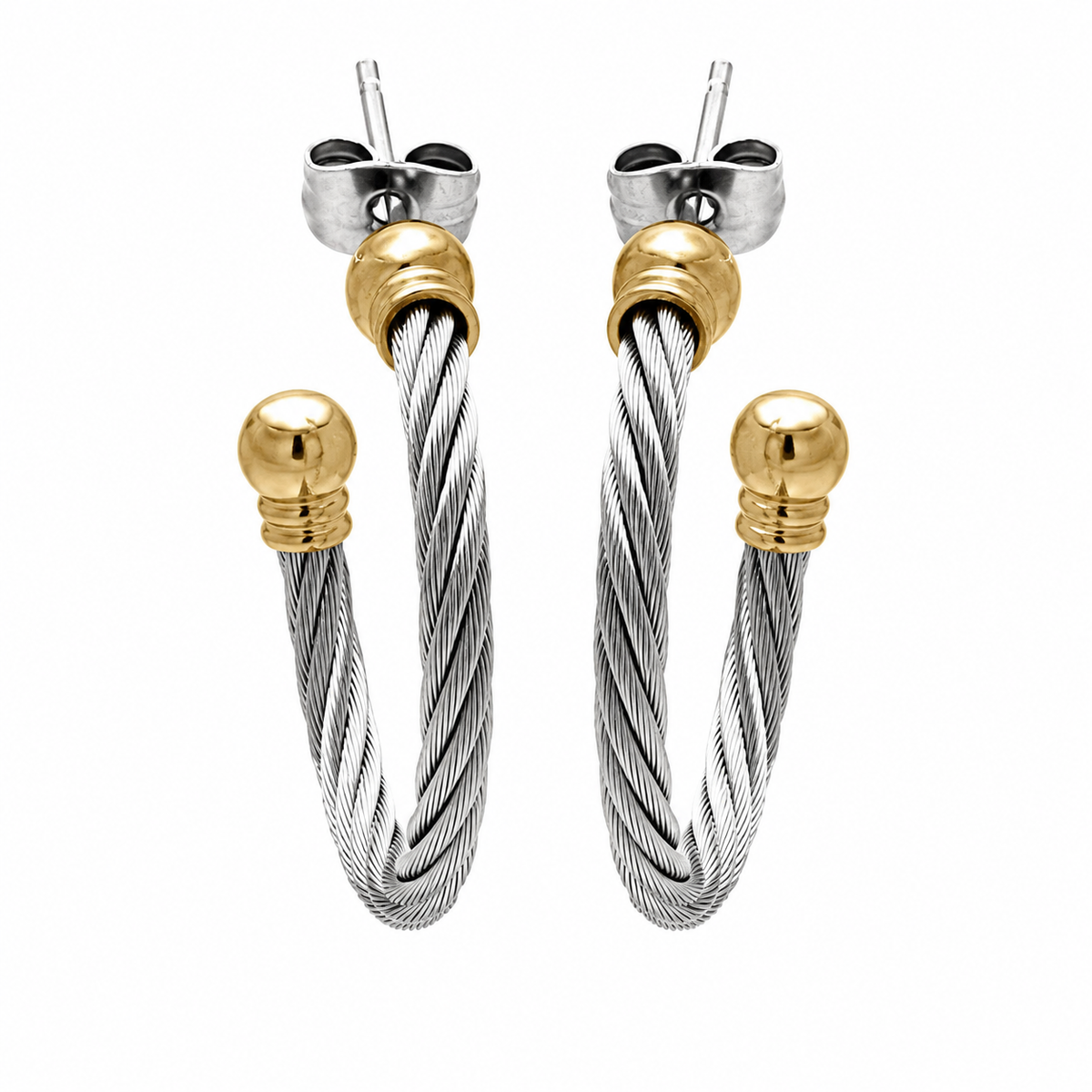 Stainless Steel Gold & Rhodium Plated Cable Hoop Earrings