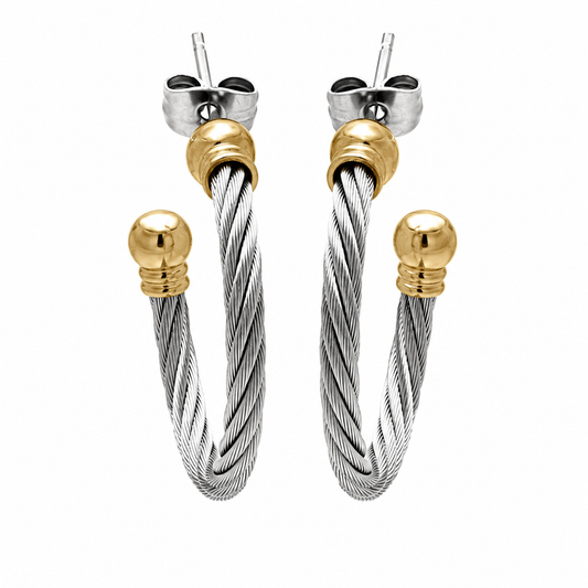 Stainless Steel Gold & Rhodium Plated Cable Hoop Earrings