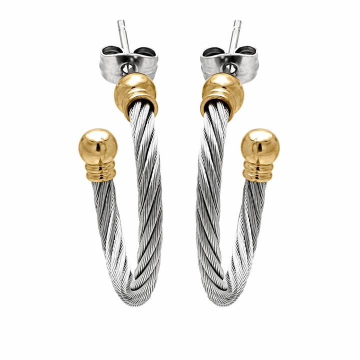 Stainless Steel Gold & Rhodium Plated Cable Hoop Earrings