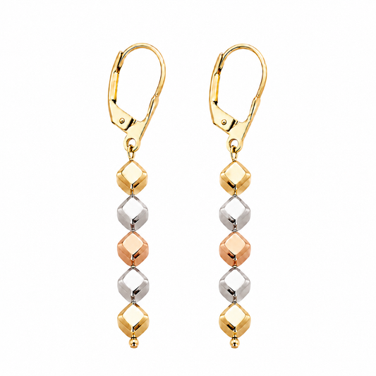 14K Tri-Tone Gold Cube Drop Earrings