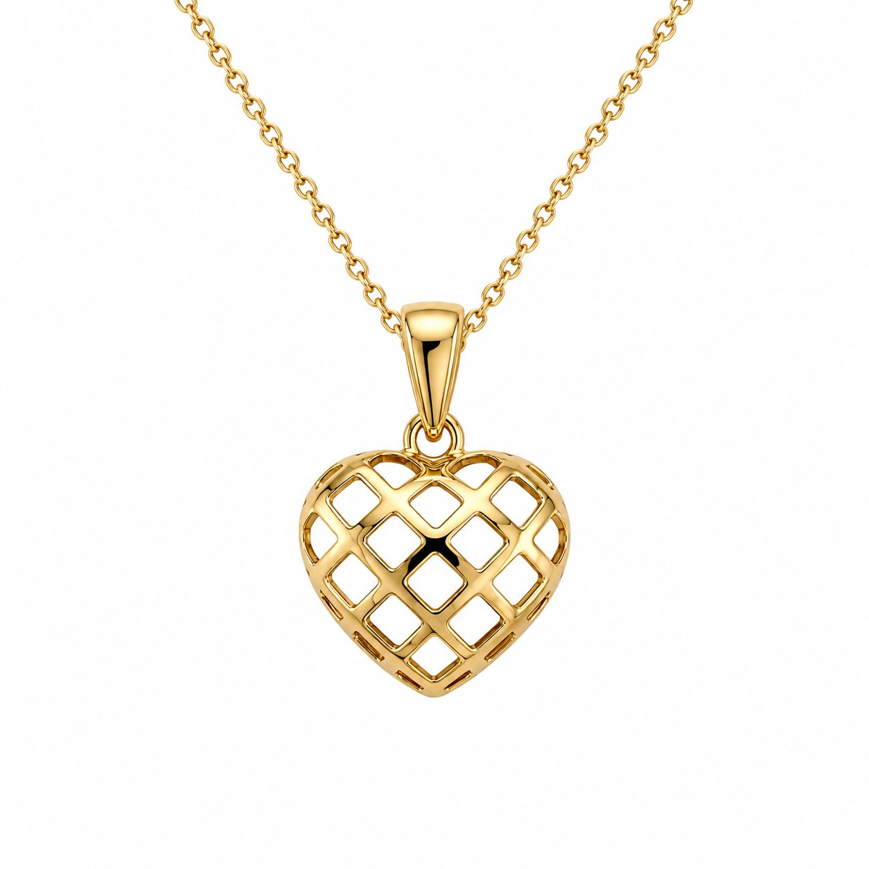 18K Yellow Gold Lattice Heart Pendant
