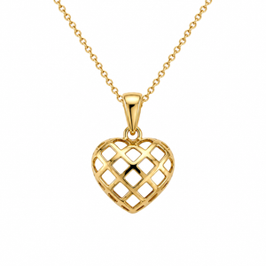 18K Yellow Gold Lattice Heart Pendant