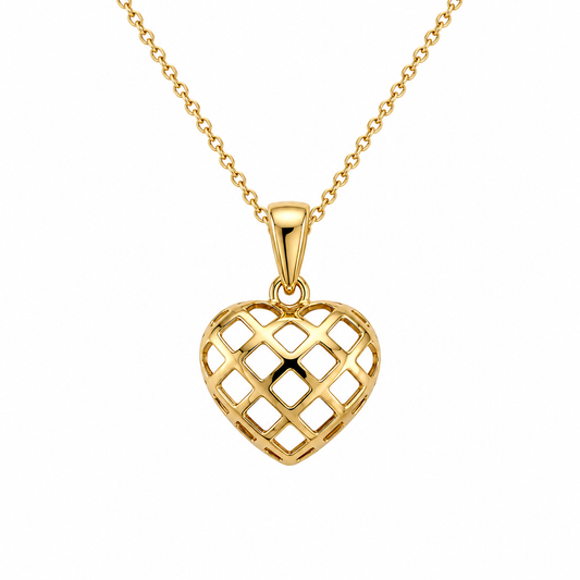 18K Yellow Gold Lattice Heart Pendant