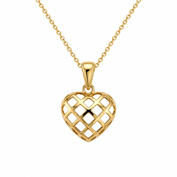 18K Yellow Gold Lattice Heart Pendant