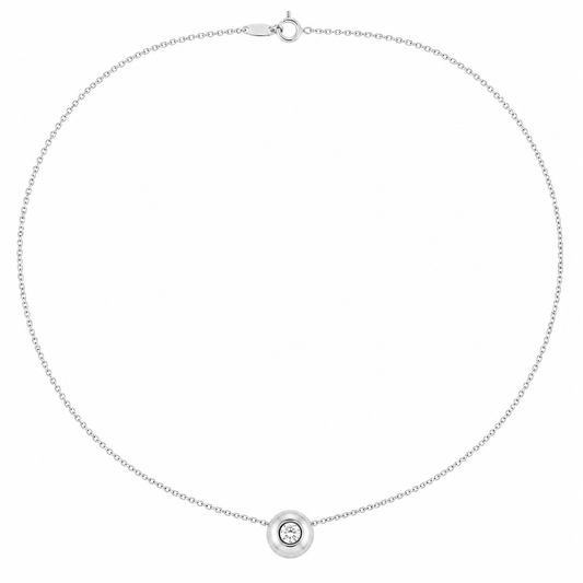 18K White Gold Bezel-Set Diamond Solitaire Pendant Necklace