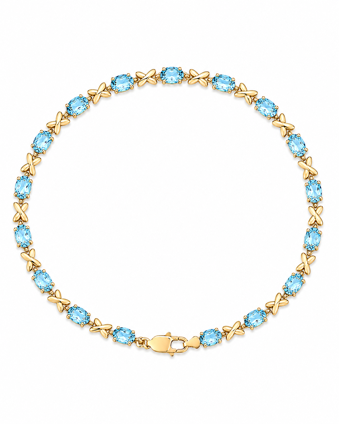 14K Yellow Gold Oval Blue Topaz Tennis Bracelet
