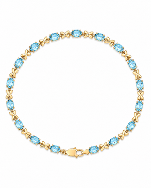 14K Yellow Gold Oval Blue Topaz Tennis Bracelet