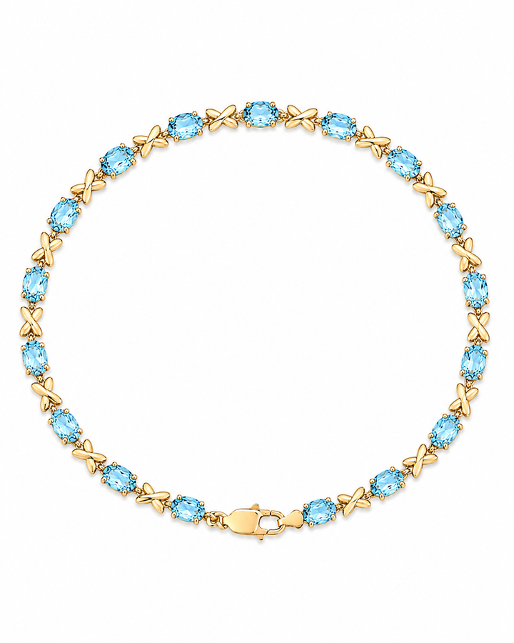 14K Yellow Gold Oval Blue Topaz Tennis Bracelet
