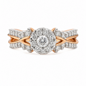 18K Rose Gold Two-Tone Diamond Cluster Criss-Cross Ring