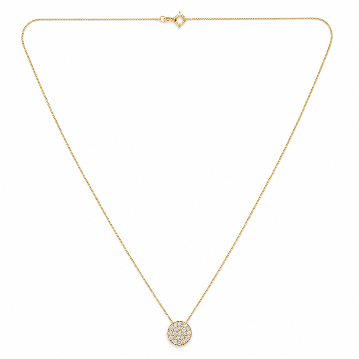14K Yellow Gold Round Diamond Pavé Medallion Pendant