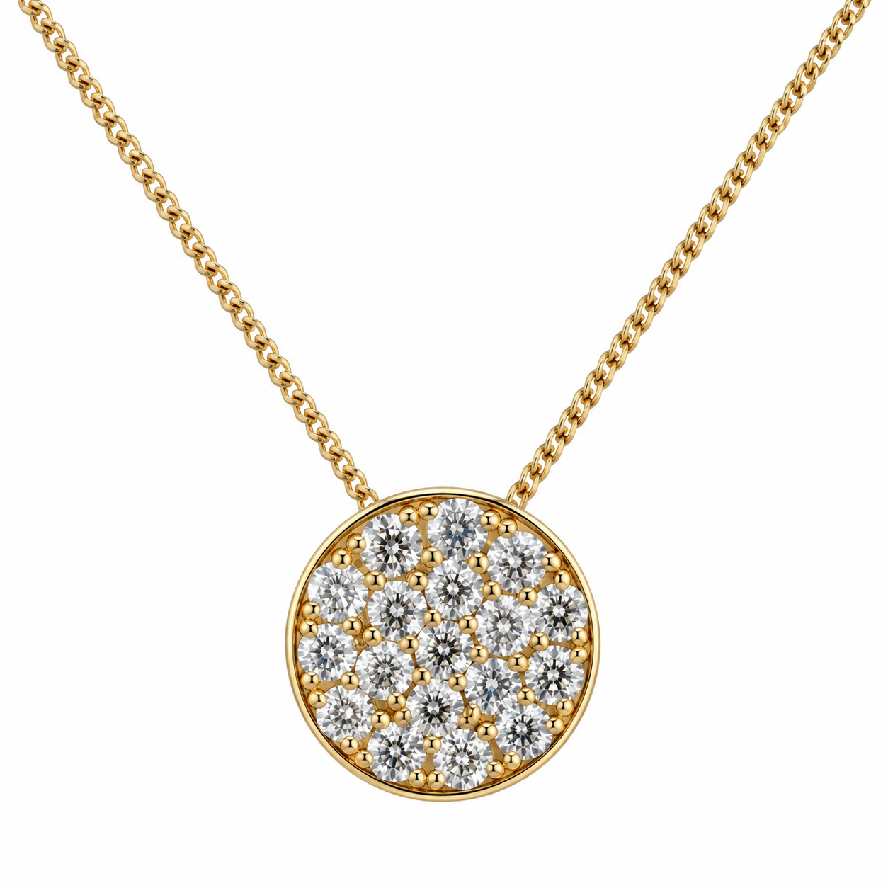 14K Yellow Gold Round Diamond Pavé Medallion Pendant