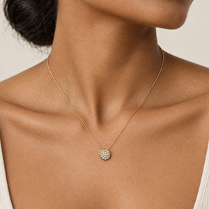 14K Yellow Gold Round Diamond Pavé Medallion Pendant