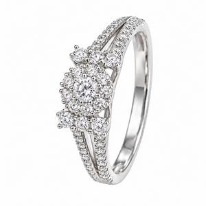 18K White Gold Diamond Flower Cluster Ring Split Shank