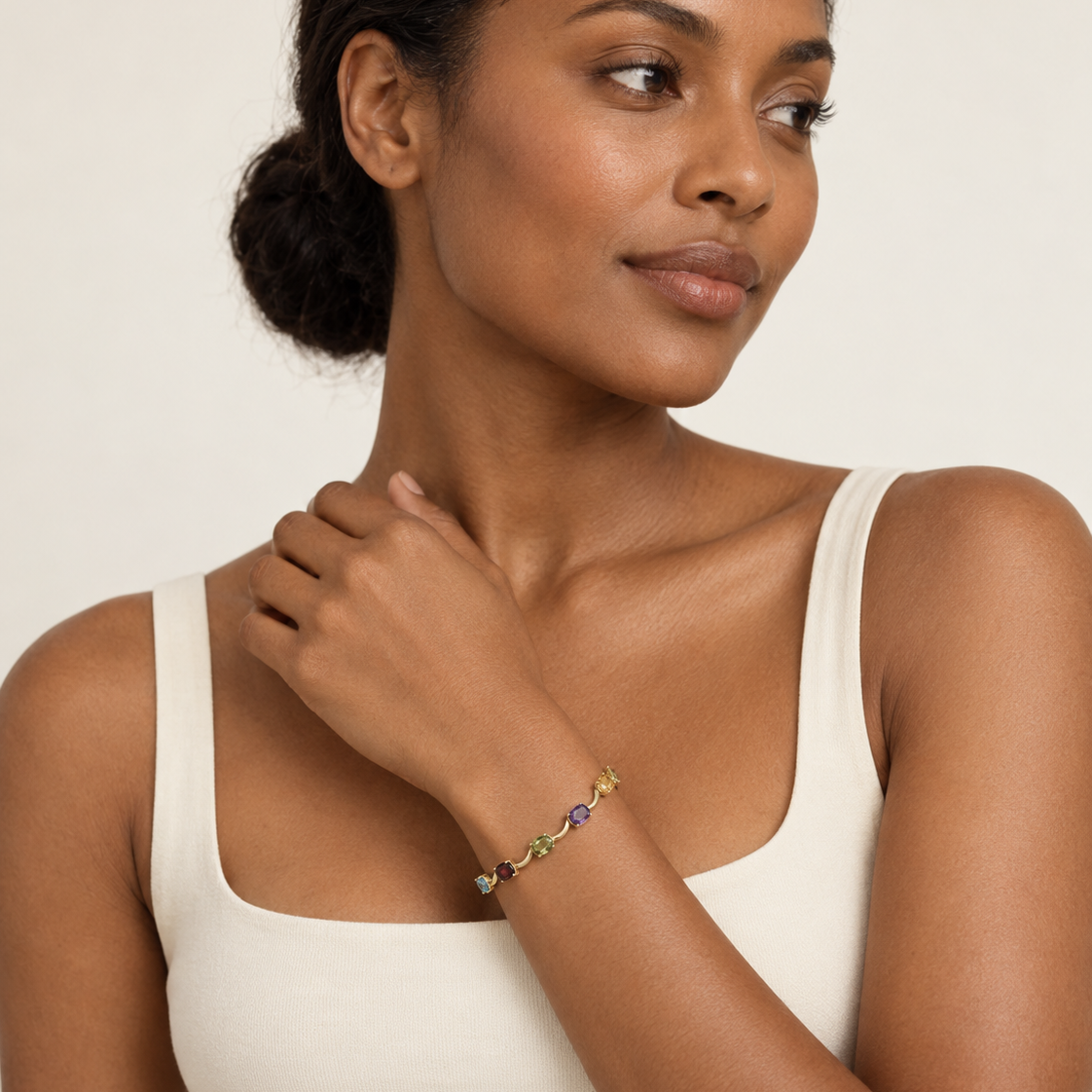 10K Yellow Gold Multi-Gemstone Oval S-Link Bracelet