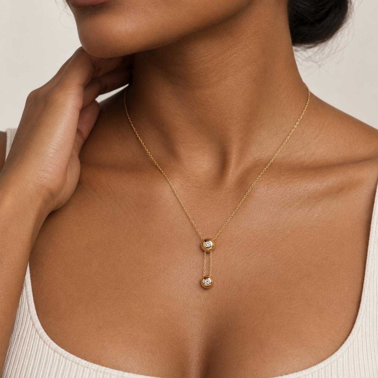 18K Yellow Gold Diamond Double-Drop Lariat Necklace