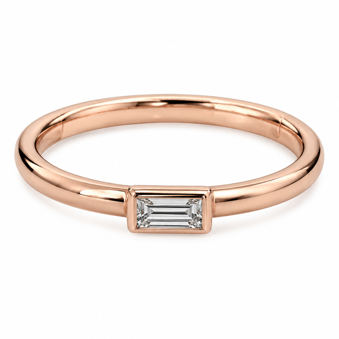 14K Rose Gold Baguette-Cut Bezel Solitaire Ring