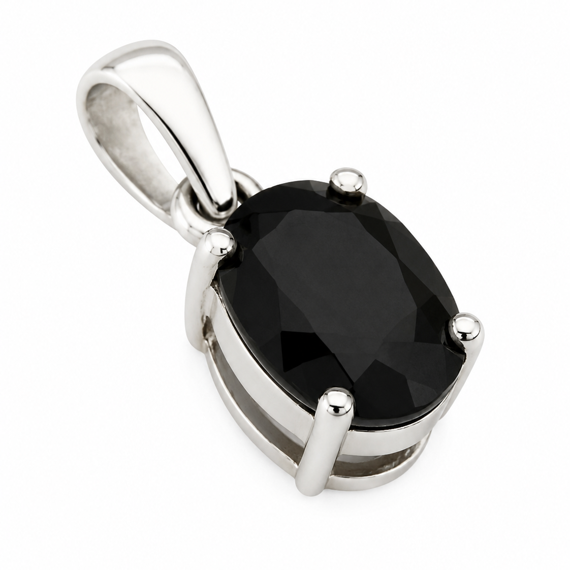 14K White Gold Oval Sapphire Solitaire Pendant