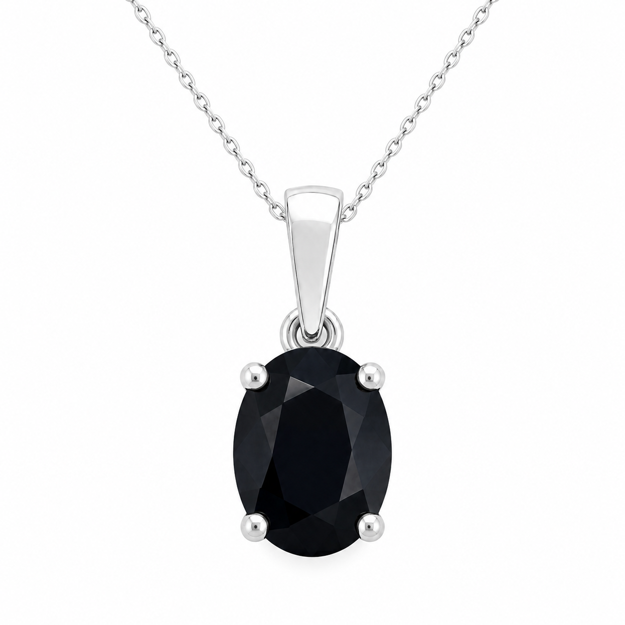 14K White Gold Oval Sapphire Solitaire Pendant