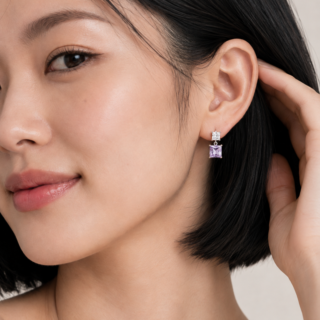 925 Sterling Silver Lavender CZ Princess-Cut Pendant & Earrings Set