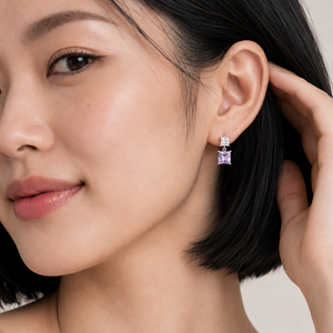 925 Sterling Silver Lavender CZ Princess-Cut Pendant & Earrings Set
