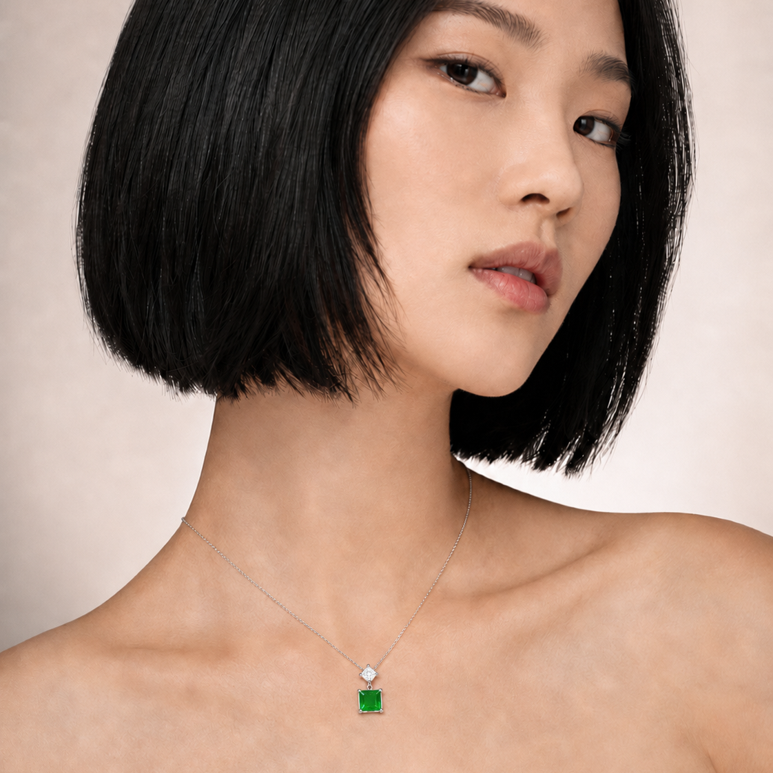 925 Sterling Silver Emerald Green CZ Pendant & Drop Earrings Set