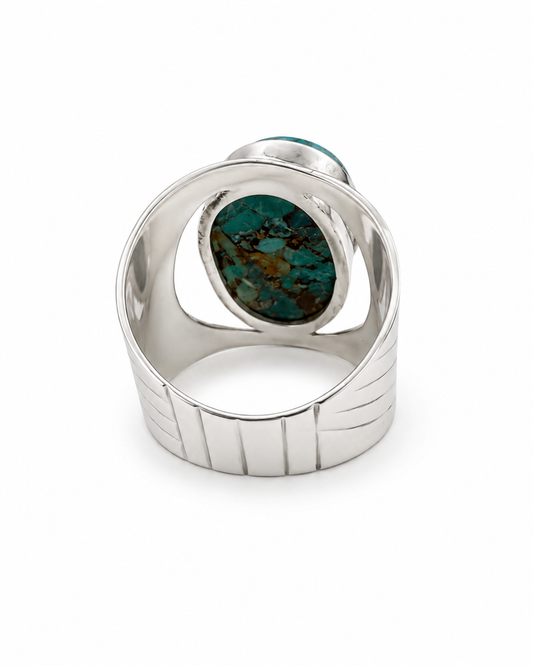 925 Sterling Silver Wide-Band Oval Turquoise Ring