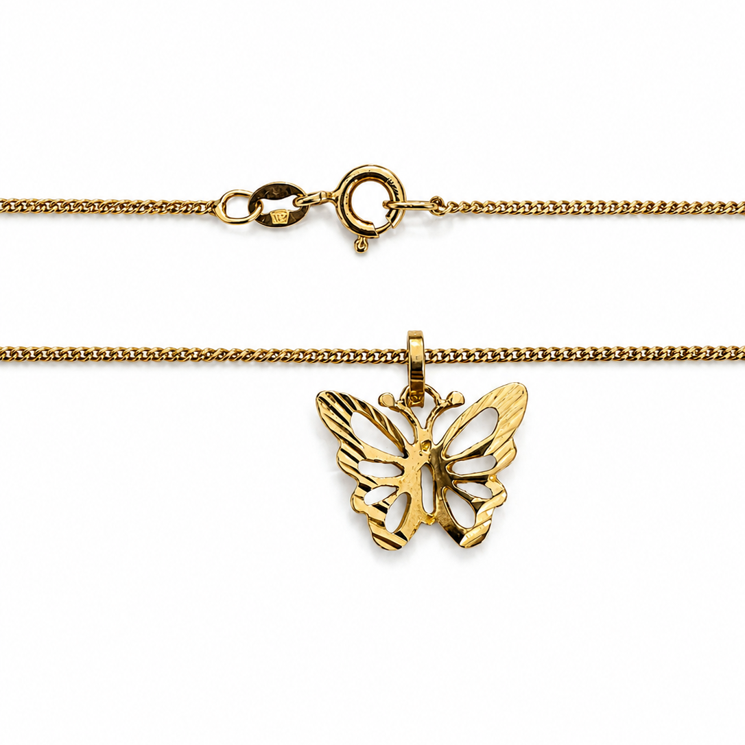 18K Yellow Gold Flutter Butterfly Pendant Necklace