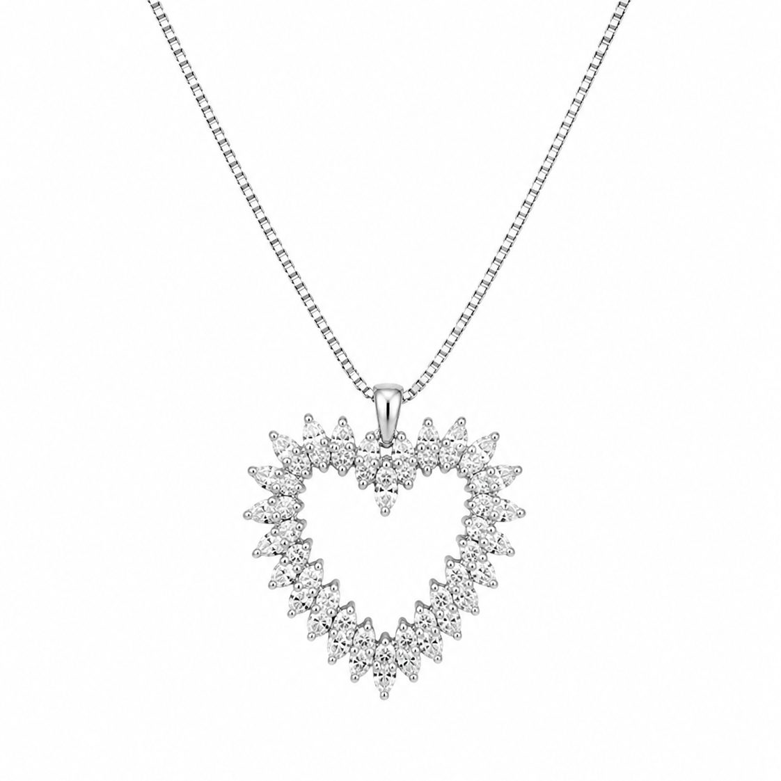 14K White Gold Heart Diamond Pendant Necklace