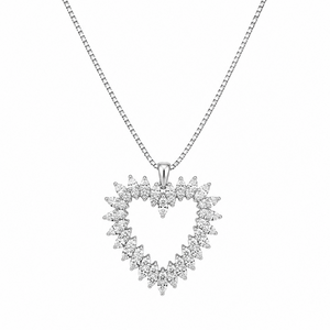 14K White Gold Heart Diamond Pendant Necklace