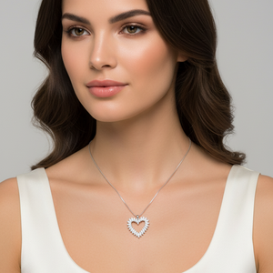 14K White Gold Heart Diamond Pendant Necklace