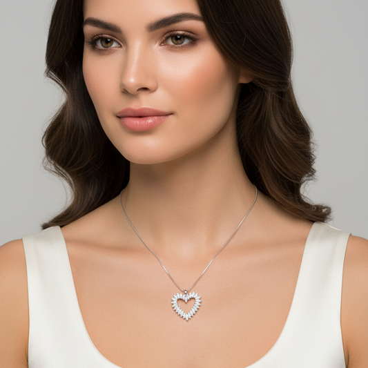 14K White Gold Heart Diamond Pendant Necklace