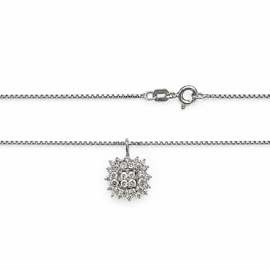 18K White Gold Diamond Cluster Pendant Necklace, TDW:0.5ct SI I