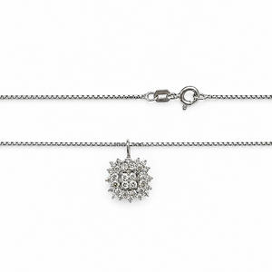 18K White Gold Diamond Cluster Pendant Necklace, TDW:0.5ct SI I
