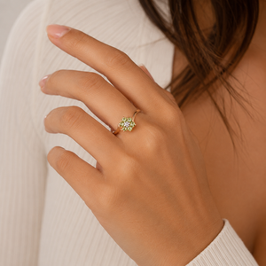 14K Yellow Gold Peridot Diamond Flower Ring