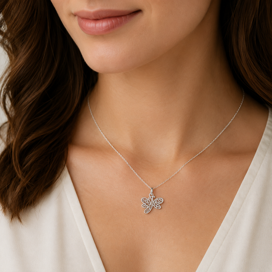 925 Sterling Silver Filigree Dragonfly Pendant