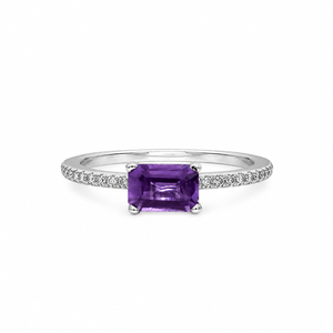 925 Sterling Silver Purple Emerald-Cut Amethyst Ring