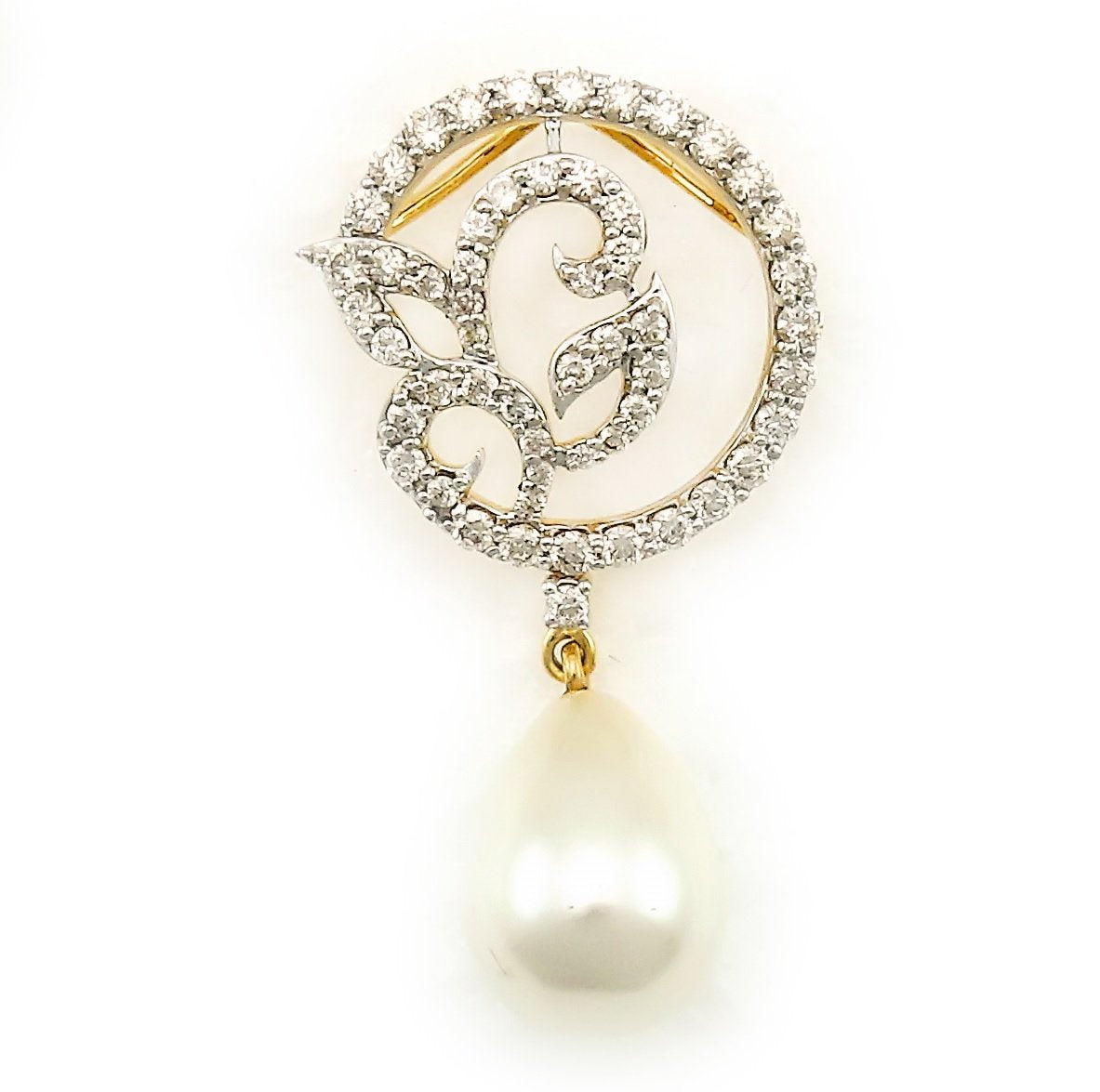 Two Tones  Gold Diamond and Pearl Pendent setting with Natural Round Diamonds TDW: 0.8ct VS GH14k