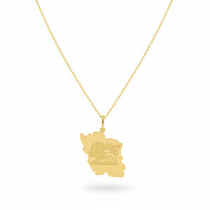 Iran Map Engraved Lion and Sun Emblem