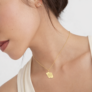 18K Yellow Gold Iran Map Pendant with Lion and Sun Emblem