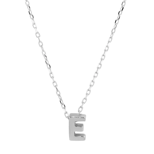 Silver 925 Rhodium Plated Small Initial E Necklace