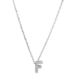 Silver 925 Rhodium Plated Small Initial F Necklace