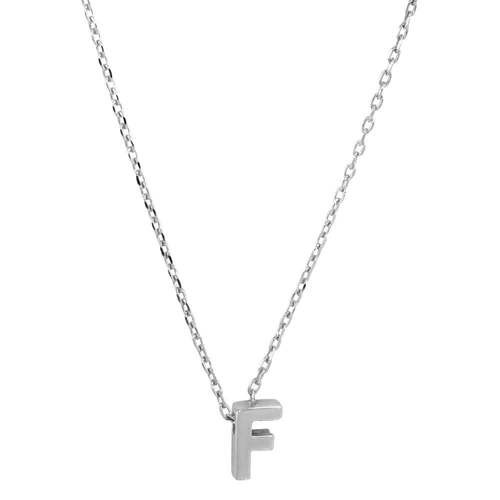 Silver 925 Rhodium Plated Small Initial F Necklace