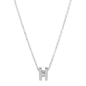 Silver 925 Rhodium Plated Small Initial H Necklace