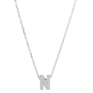 Silver 925 Rhodium Plated Small Initial N Necklace