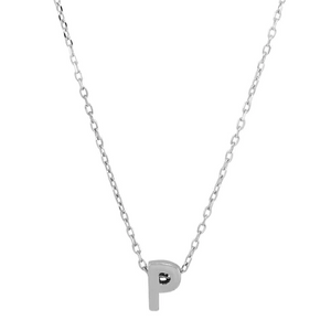 Silver 925 Rhodium Plated Small Initial P Necklace