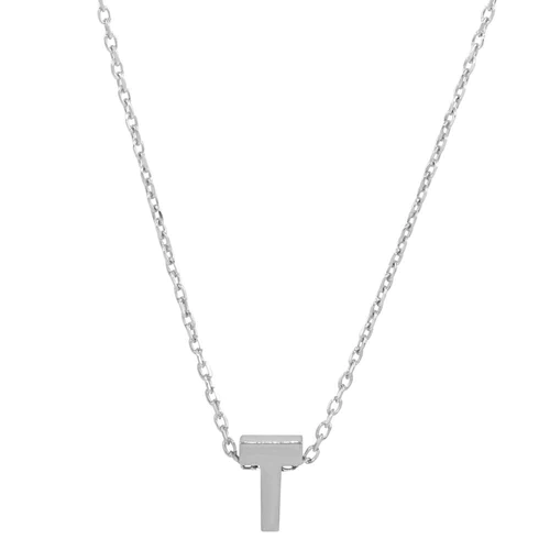 Silver 925 Rhodium-Plated Small Initial T Necklace