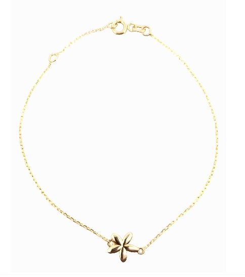 Yellow Gold Bracelet with one Flower, 14k,  6 1/2 to 7 1/2 Inches Adjustable