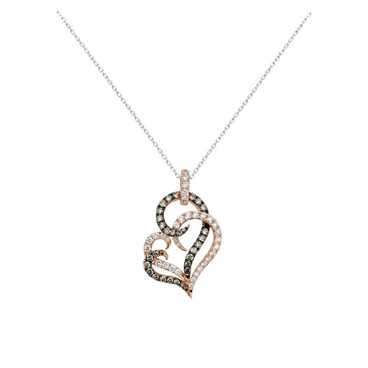 10K Rose Gold Intertwined Heart Diamond Pendant Necklace